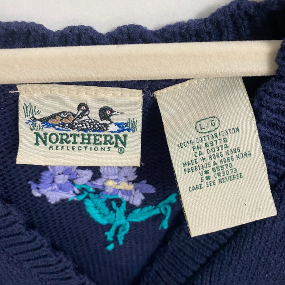 Vintage Northern Reflections Floral Embroidered Sweater Vest Navy Cottagecore-L - Picture 13 of 14